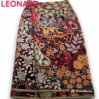 レオナール(LEONARD)のレオナール ロングスカート シルク100% 絹 XL 花柄 Aライン セレブ(ロングスカート)