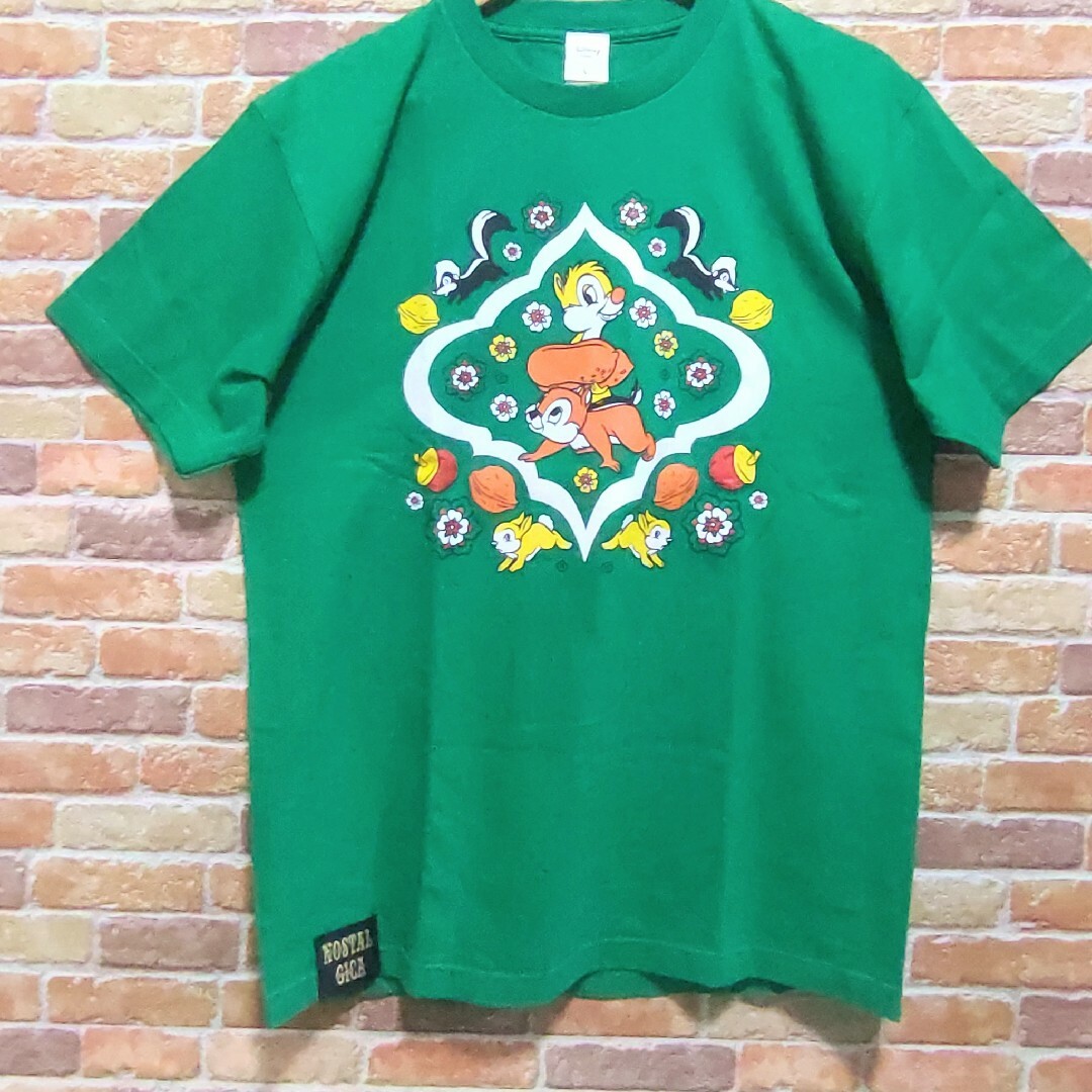 Disney(ディズニー)の【新品】ディズニー チップとデール Tシャツ L グリーン 上質 ゆるダボ メンズのトップス(Tシャツ/カットソー(半袖/袖なし))の商品写真