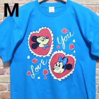 ディズニー(Disney)の【新品】ディズニー ミッキー ミニー Tシャツ M ブルー アイラブユー(Tシャツ/カットソー(半袖/袖なし))