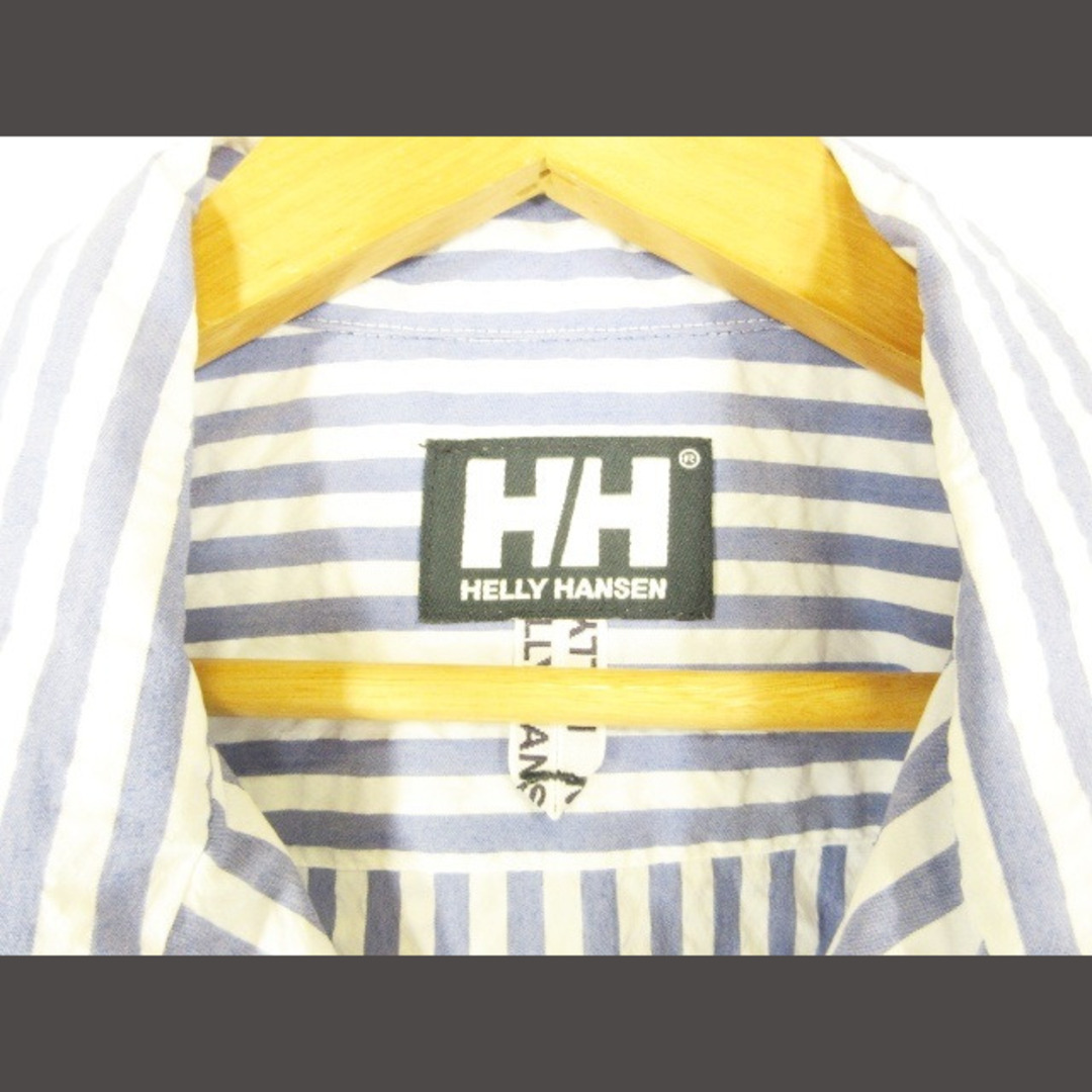 HELLY HANSEN(ヘリーハンセン)のHELLY HANSEN 開襟シャツ ストライプ 白 ブルー 青 XL  メンズのトップス(シャツ)の商品写真