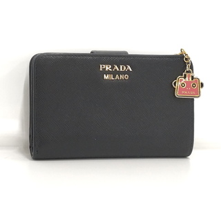 プラダ(PRADA)のPRADA 二つ折り コンパクト財布 レザー ブラック 1ML225(財布)