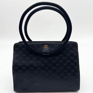 グッチ(Gucci)の希少✨グッチ　ハンドバッグ　サークルハンドル　がま口　GG　ナイロン　ブラック(ハンドバッグ)