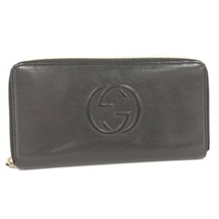 グッチ(Gucci)のGUCCI ラウンドファスナー長財布 インターロッキングG レザー ブラック(財布)