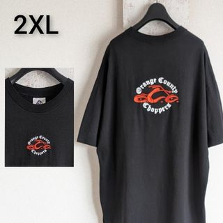 古着　Tシャツ　ブラック　バイカー　オレンジカウンティ　刺繍　2XL(Tシャツ/カットソー(半袖/袖なし))