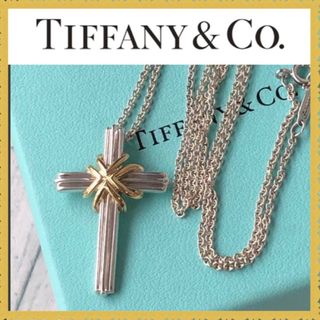 ティファニー(Tiffany & Co.)のティファニークロスネックレス　SV925 750(K18)コンビ　ペンダント(ネックレス)