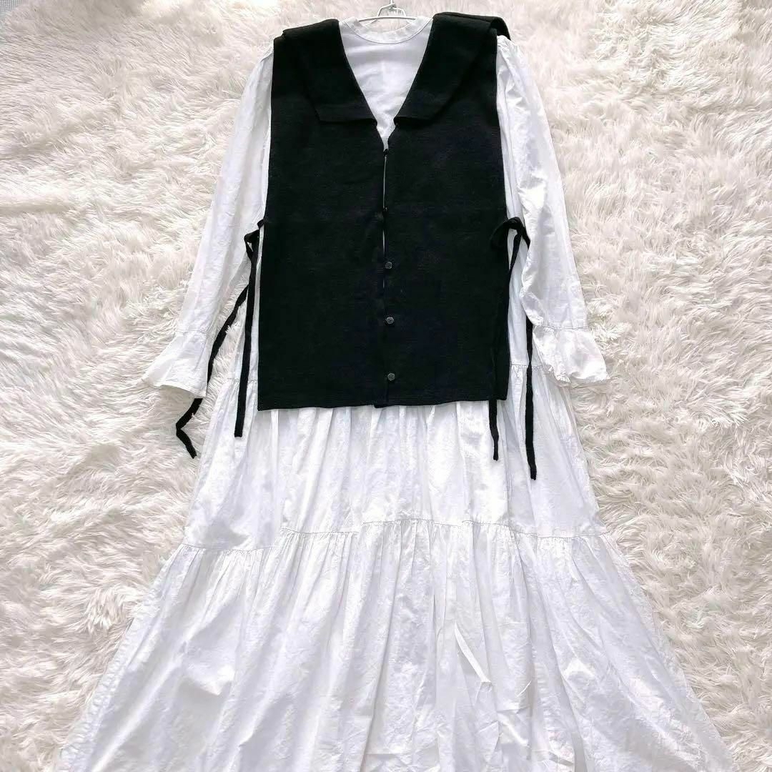 Ameri VINTAGE(アメリヴィンテージ)のAMERI COLLAR KNIT VEST WITH DRESS　M レディースのワンピース(ロングワンピース/マキシワンピース)の商品写真