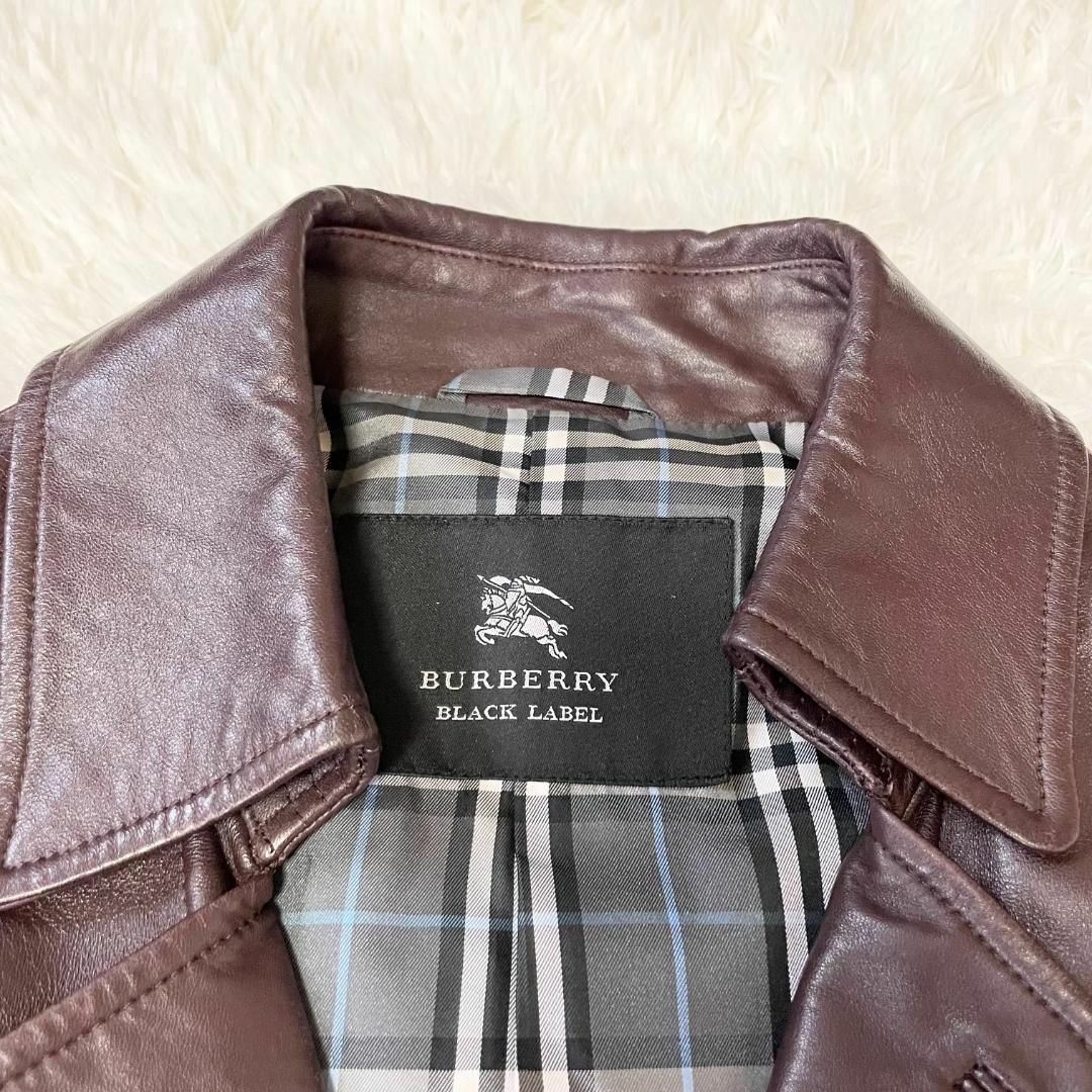 BURBERRY BLACK LABEL(バーバリーブラックレーベル)のバーバリーブラックレーベル　ラムレザー　トレンチコート　ノバチェック　M　茶色 メンズのジャケット/アウター(トレンチコート)の商品写真