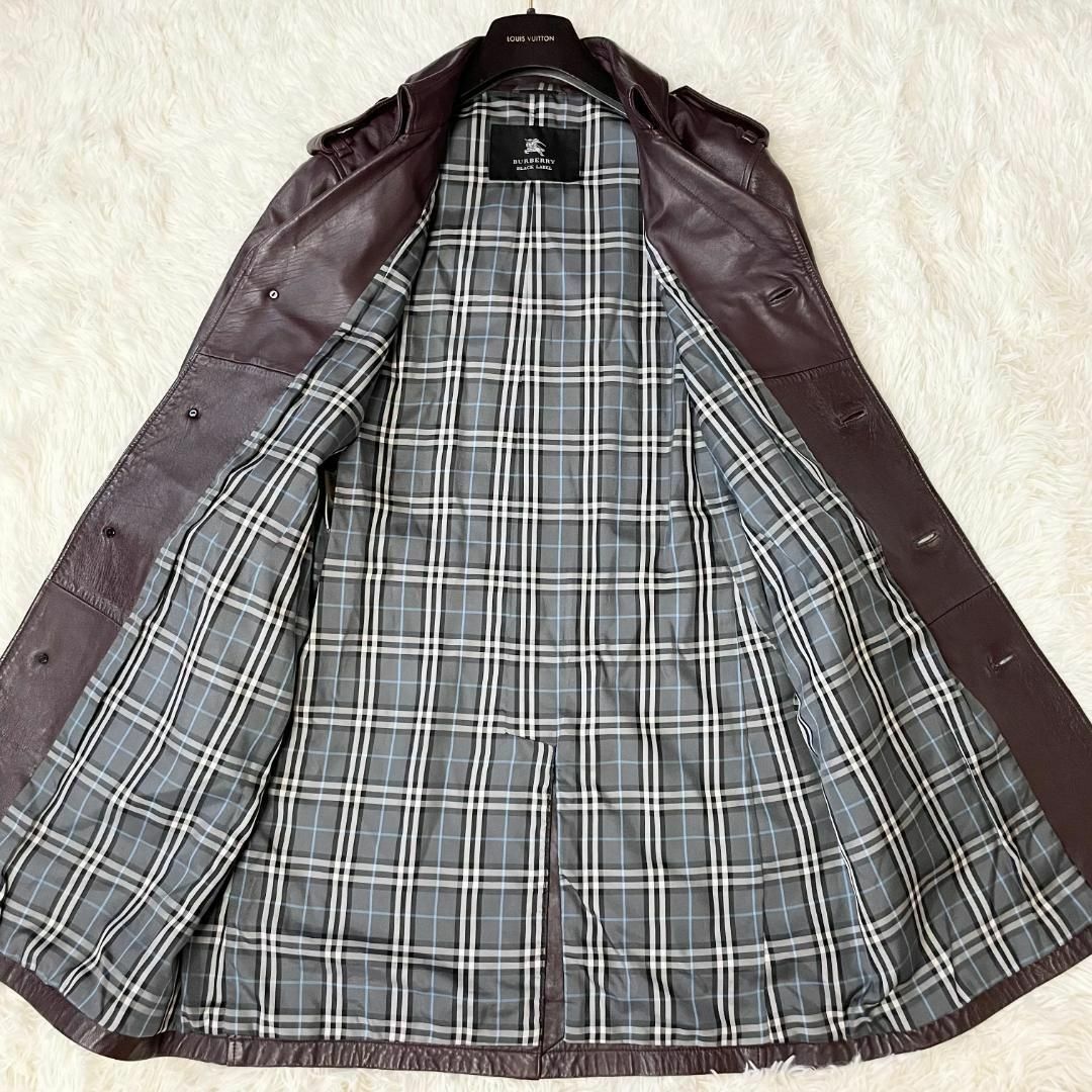 BURBERRY BLACK LABEL(バーバリーブラックレーベル)のバーバリーブラックレーベル　ラムレザー　トレンチコート　ノバチェック　M　茶色 メンズのジャケット/アウター(トレンチコート)の商品写真