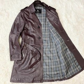 バーバリーブラックレーベル(BURBERRY BLACK LABEL)のバーバリーブラックレーベル　ラムレザー　トレンチコート　ノバチェック　M　茶色(トレンチコート)