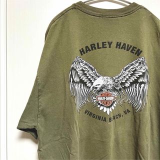 ハーレーダビッドソン(Harley Davidson)の古着　ハーレーダビットソン　イーグル　両面プリント　カーキー(Tシャツ/カットソー(半袖/袖なし))