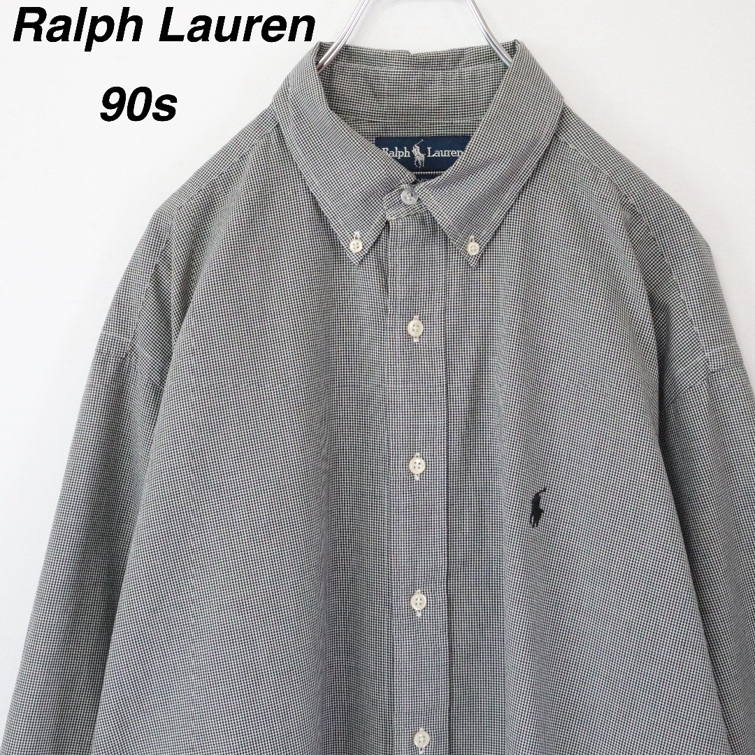 Ralph Lauren(ラルフローレン)の【90s】ラルフローレン／ギンガムチェックシャツ　刺繍ロゴ　ヤーマス　グレー メンズのトップス(シャツ)の商品写真