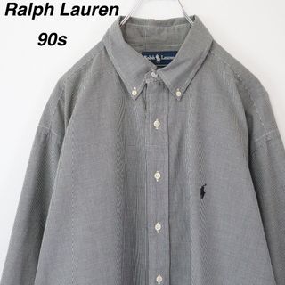 ラルフローレン(Ralph Lauren)の【90s】ラルフローレン／ギンガムチェックシャツ　刺繍ロゴ　ヤーマス　グレー(シャツ)