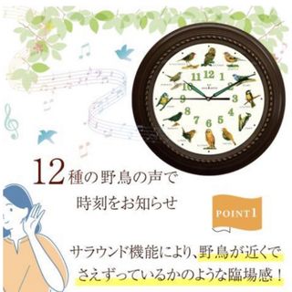 展示品　野鳥の電波時計 電波自動受信 日本標準 電波自動受信 掛け時計 安眠機能(掛時計/柱時計)