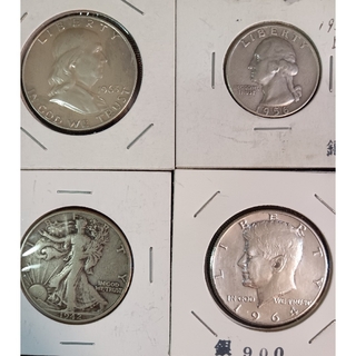 銀貨　アメリカケネディ銀貨 1964年ベンジャミン1954年ウオーキングリバティ(金属工芸)