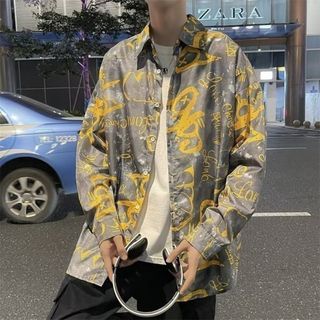 【人気】ギフト　ロンT　メンズ　XL　グレー　個性的　ストリート系　長袖　韓国(シャツ)
