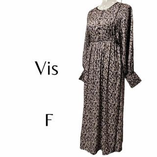 ViS - ビス【 VIS 】  ロングワンピース　花柄　ブラック  フリーサイズ