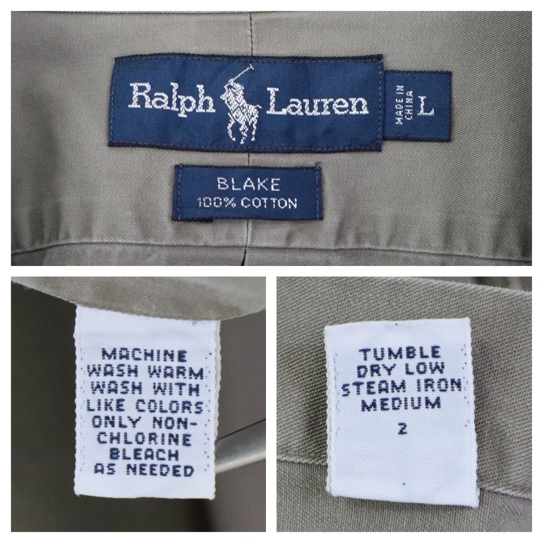 Ralph Lauren(ラルフローレン)の【90s】ラルフローレン／BDシャツ　ブレイク　刺繍ロゴ　グレージュ　L　無地 メンズのトップス(シャツ)の商品写真