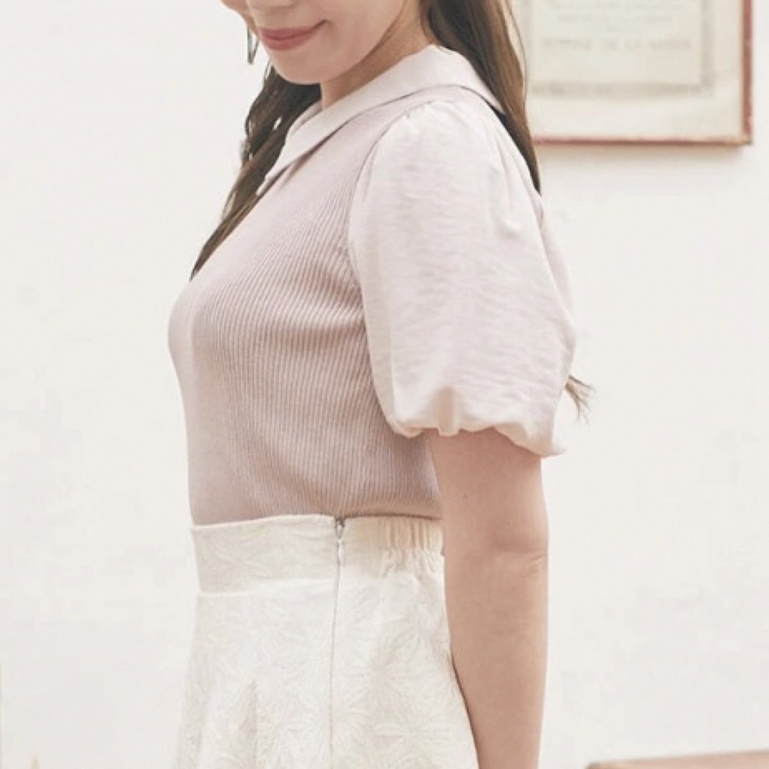 Areeam 衿付きニットプルオーバー ピンク レディースのトップス(ニット/セーター)の商品写真