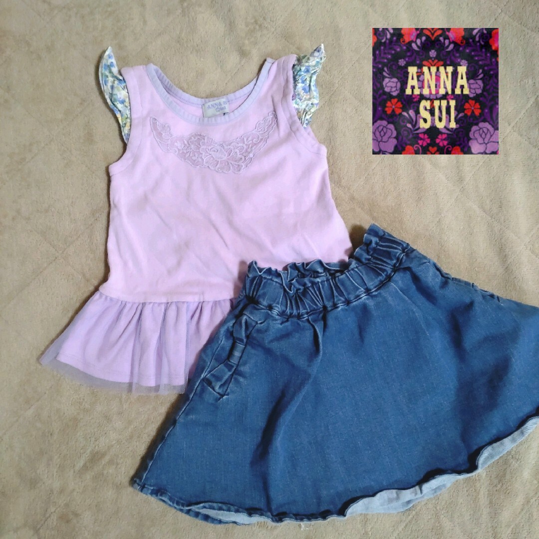 ANNA SUI mini(アナスイミニ)のANNA SUImini トップス デニムスカート セット110cm キッズ/ベビー/マタニティのキッズ服女の子用(90cm~)(Tシャツ/カットソー)の商品写真