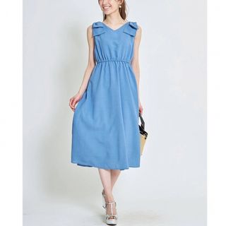 トッコクローゼット(TOCCO closet)の【新品】トッコ クローゼット 肩りぼん付きノースリーブワンピース ブルー(ロングワンピース/マキシワンピース)