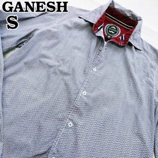 ガネーシュ　メンズS　長袖シャツ　ドット　水玉　総柄シャツ　綿