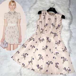 レッドヴァレンティノ(RED VALENTINO)の本物 極美品 レッドヴァレンティノ 花柄 スミレ ノースリーブ ワンピース 38(ミニワンピース)