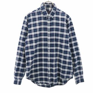 ザラ(ZARA)のザラマン チェック柄 長袖 ボタンダウンシャツ L ネイビー系 ZARA MAN メンズ 古着 【240420】(シャツ)