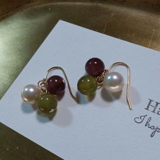 1119 宇治金時白玉♡  和菓子ピアス キャッツアイ と パールピアス(ピアス)