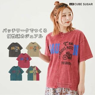 CUBE SUGAR - キューブシュガーパウダー加工リメイク風ロゴプリントTシャツ