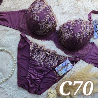 №665【C70】クラッシーディープフラワーブラジャー&フルバックショーツ(ブラ&ショーツセット)