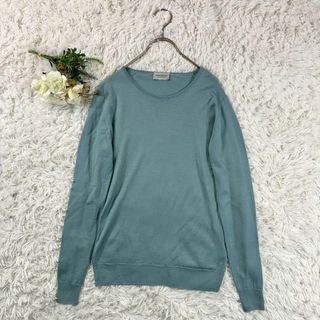 ジョンスメドレー(JOHN SMEDLEY)の美品 入手困難 ジョンスメドレー ニット M ミントブルー 薄手 高級ウール素材(ニット/セーター)