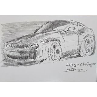 dodge challenger。車【1】。鉛筆画。絵画。スケッチ。ハガキ。(絵画/タペストリー)