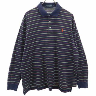 Polo Golf - ポロゴルフ ボーダー ゴルフ 長袖 ポロシャツ LL ネイビー系 POLO GOLF RALPH LAUREN メンズ 古着 【240420】