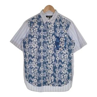 コムデギャルソンオムドゥ(COMME des GARCONS HOMME DEUX)のCOMME des GARCONS HOMME DEUX コムデギャルソンオムドゥ 切替 半袖シャツ ハイビスカス ストライプ ブルー DK-B050 Size M(シャツ)