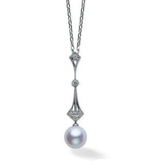 ミキモト(MIKIMOTO)の極美品【ミキモト】K18WG　ヴィンテージ　パール&ダイヤモンド　ネックレス(ネックレス)