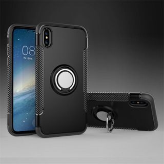 人気商品！iPhoneX/Xs かっこいいリング付き耐衝撃ケース　ブラック　黒(iPhoneケース)