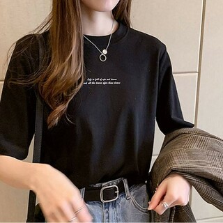 レディース tシャツ 半袖 おしゃれ 黒 かわいい ロゴtシャツ  ゆったり(Tシャツ(半袖/袖なし))