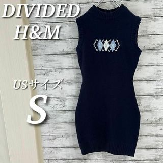 DIVIDED H&M ノースリーブニットワンピース　ひざ丈　ネイビー　S