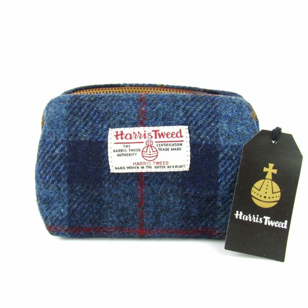 Harris Tweed(ハリスツイード)のハリスツイード ポーチ 未使用 チェック柄 ラウンドファスナー 小物入れ ブランド レディース ネイビー HARRIS TWEED レディースのファッション小物(ポーチ)の商品写真