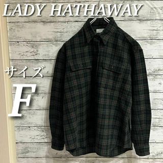 LADY HATHAWAY 長袖チェックシャツ　ウール混　グリーン　サイズF(シャツ/ブラウス(長袖/七分))