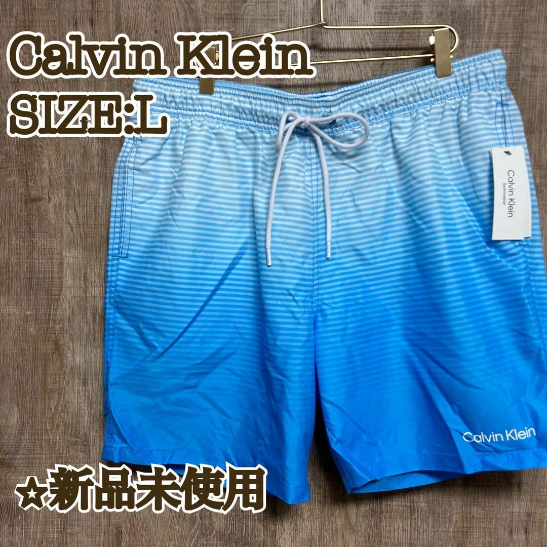 Calvin Klein(カルバンクライン)の【新品】Calvin Klein カルバンクライン　水着　白×水色グラデ　L メンズの水着/浴衣(水着)の商品写真