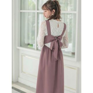 グレイル(GRL)のレーストップスXバックリボンワンピースセットアップ[k8132t] GRL 秋服(ロングワンピース/マキシワンピース)