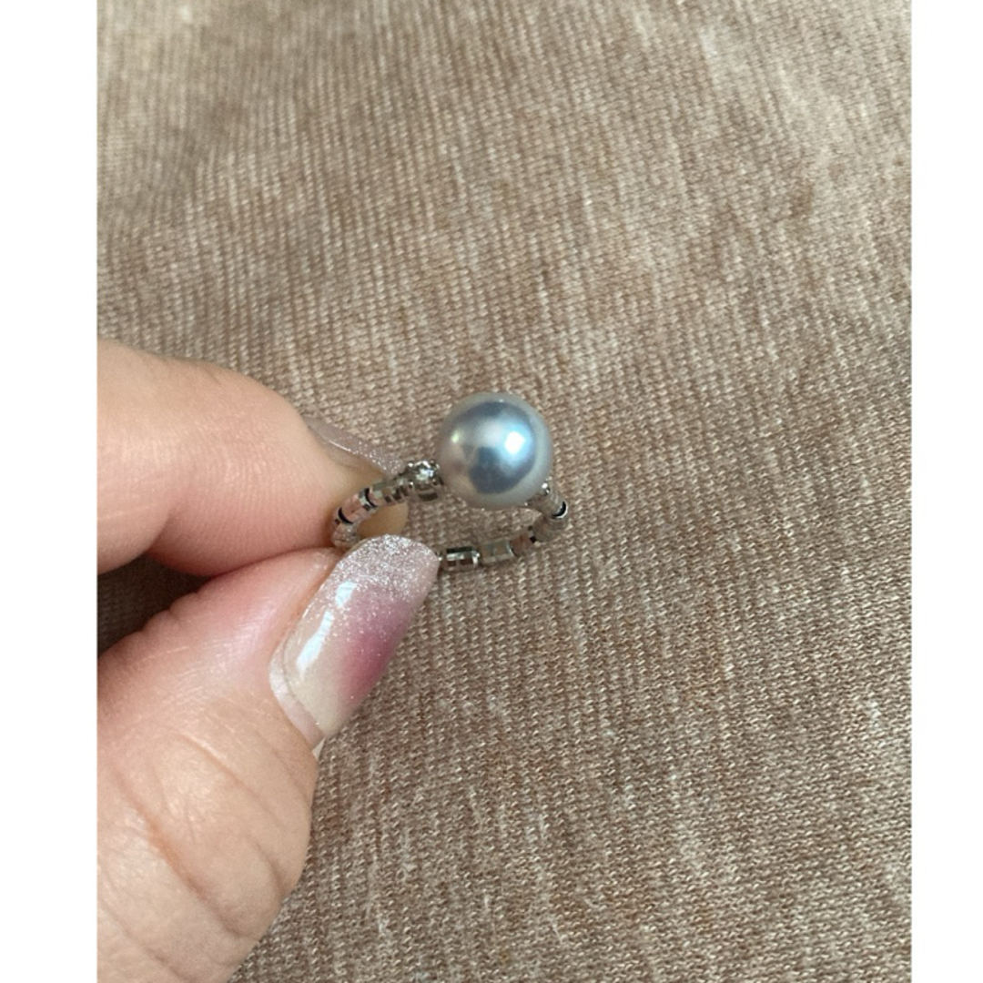 プラチナ950  あこや真珠　アームの伸びるリング レディースのアクセサリー(リング(指輪))の商品写真