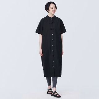 MUJI (無印良品) - 無印涼感ブロードスタンドカラー半袖ワンピース新品未使用