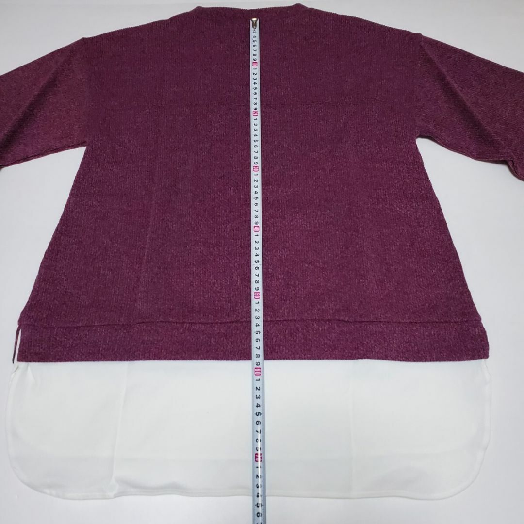 Belluna(ベルーナ)のBELLUNA LADISION シャツレイヤード風 パフ袖プルオーバー ラズベ レディースのトップス(ニット/セーター)の商品写真