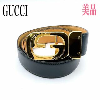 グッチ(Gucci)のGUCCI グッチ ベルト レザー ダークネイビー×ゴールド インターロッキング(ベルト)