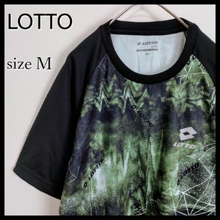 ロット(lotto)の【美品】LOTTO☆プリントロゴ付Tシャツ　M　暗緑　総柄　スポーツウェア(Tシャツ/カットソー(半袖/袖なし))