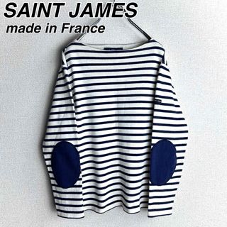 セントジェームス(SAINT JAMES)のセントジェームス　紺白　ボーダー　エルボーパッチ　ウエッソン(カットソー(長袖/七分))