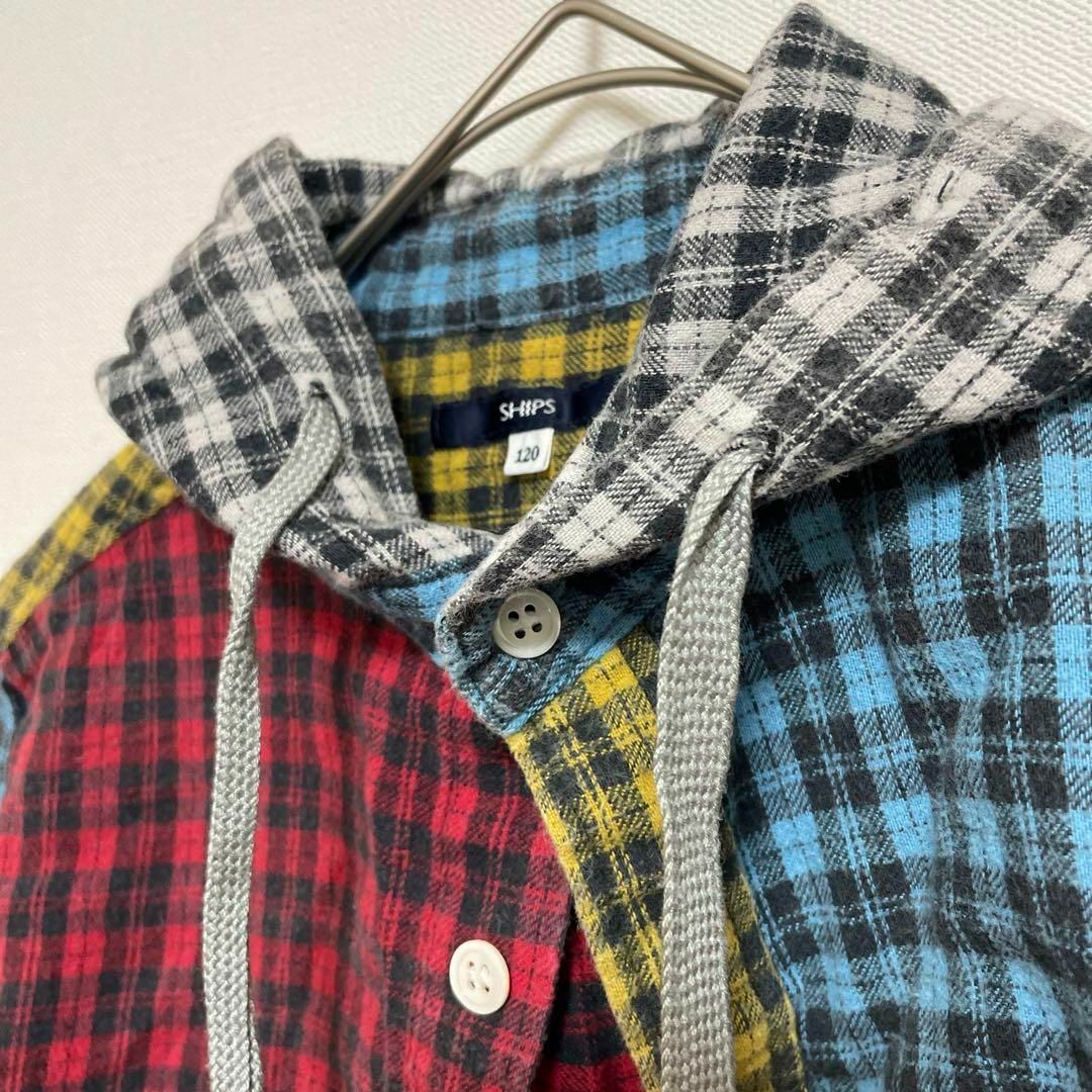 SHIPS シップス　120 シャツ　フード　チェックシャツ　お揃い　ボタン キッズ/ベビー/マタニティのキッズ服男の子用(90cm~)(ブラウス)の商品写真