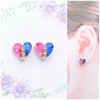 ブルー×ピンクバイカラー10mmハートピアス/イヤリング(ピアス)